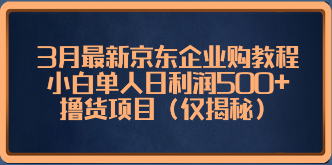（5277期）3月最新京东企业购教程，小白单人日利润500+撸货项目（仅揭秘）-八七源码网